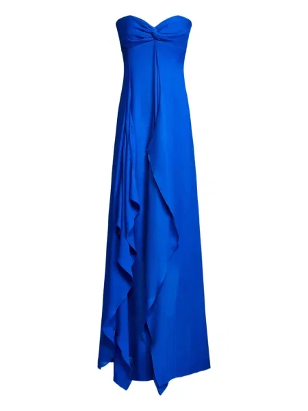 Rochie maxi Ralph Lauren Collection cu volane de costum albastru