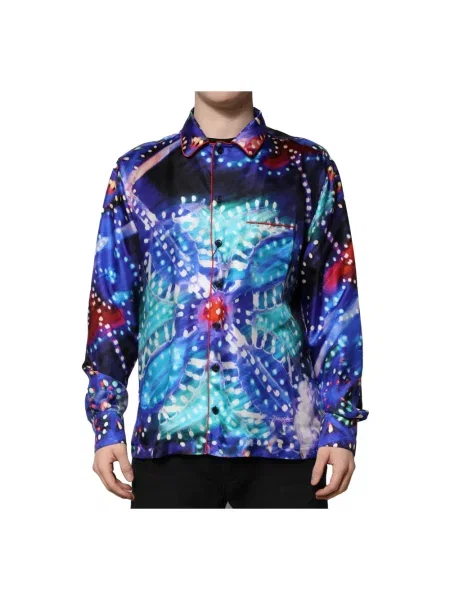 Jedwabna koszula dżinsowa Dolce And Gabbana z nadrukiem casual
