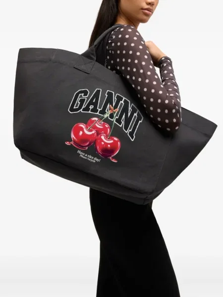 Шопинг чанта Ganni черно
