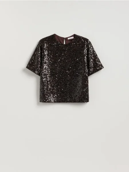 Reserved Boxy футболка з паєтками темно коричневий