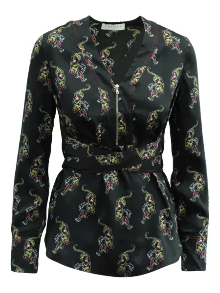 Bluză Sandro cu imagine cu dungi de tigru de jumătate de fermoar negru
