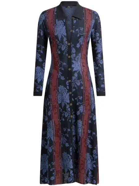 Cardigan Etro cu model floral din jacard albastru