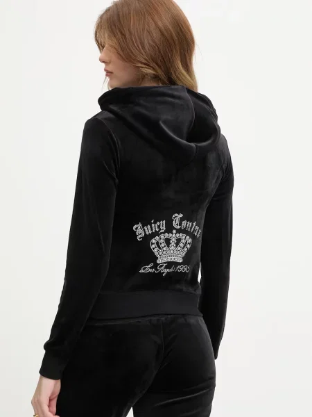 Juicy Couture bluza z kapturem welurowa GOTHIC CROWN czarna