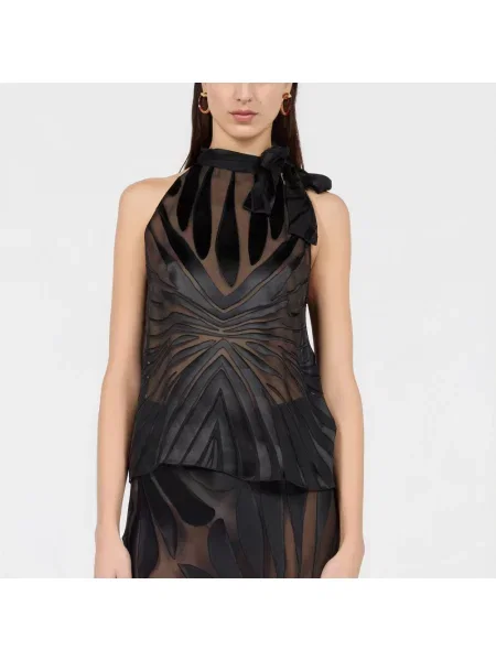 Lniany top Roberto Cavalli z nadrukiem czarny