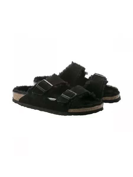 Sandále Birkenstock z ovčej kože čierna