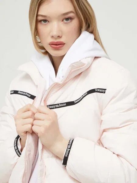 Яке Tommy Jeans зимен модел с уголемена кройка розово