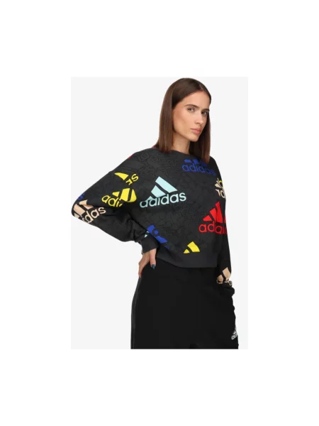 Bluza z kapturem Adidas z kapturem z logo o skróconej długości czarna