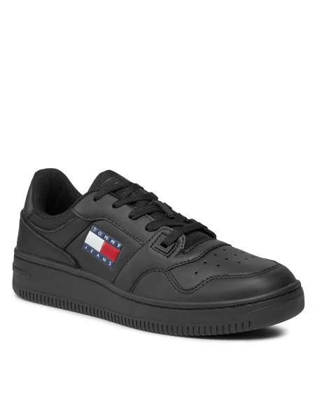 Кожени маратонки Tommy Jeans TJW RETRO BASKET ESS черно