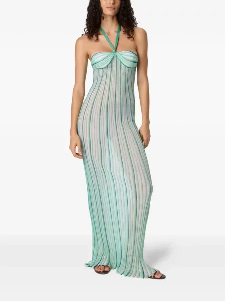 Rochie Missoni cu dungi cu gât halter de costum verde