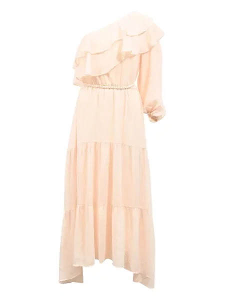 Sukienka midi Maje z falbankami do kolan na jednym ramieniu