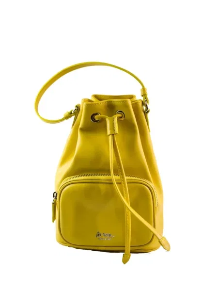 Geantă bucket La Rose din piele galben