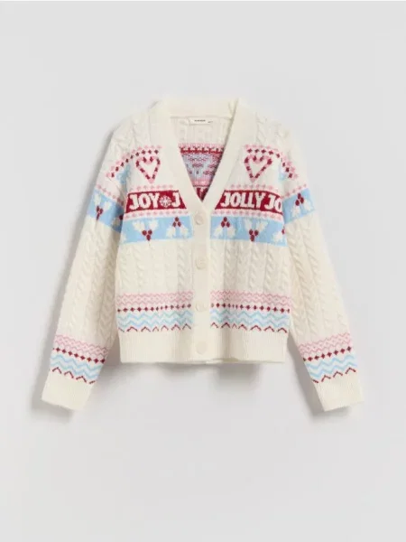 Reserved Świąteczny kardigan złamana biel