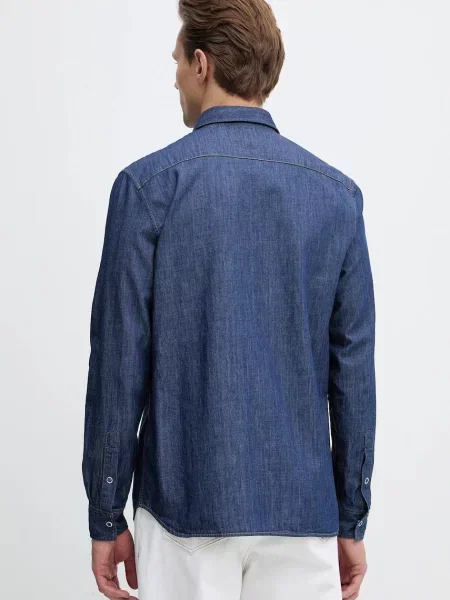 Koszula jeansowa o kroju regular fit z naszywką z logo niebieska