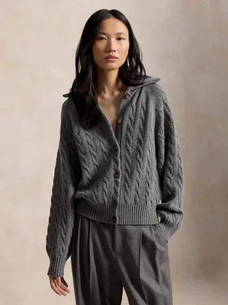 POLO RALPH LAUREN De lână cardigan | Relaxed fit cu adaos de cașmir gri
