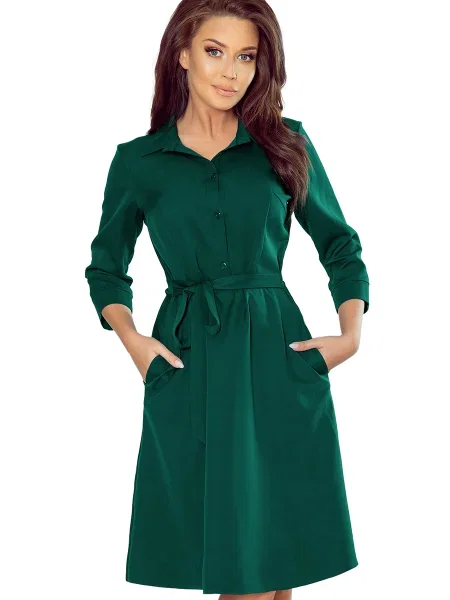 Rochie tip cămașă Atlantic de costum verde
