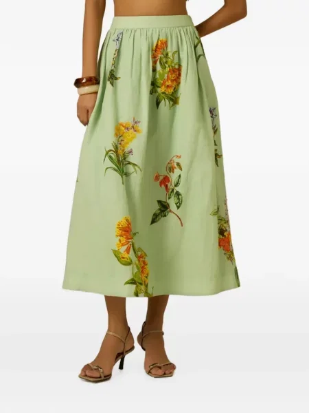 Fustă midi Hemant And Nandita cu model floral cu imagine verde