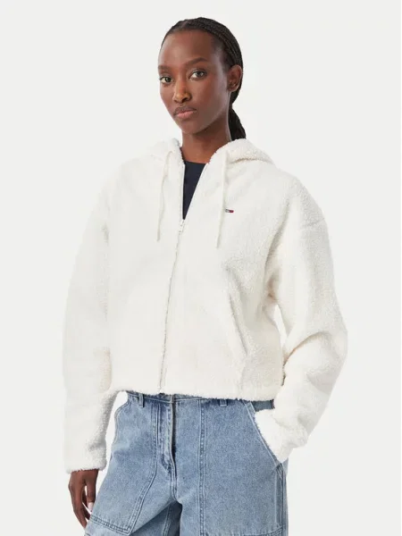 Ursuleț de pluș palton Tommy Jeans cu blană alb