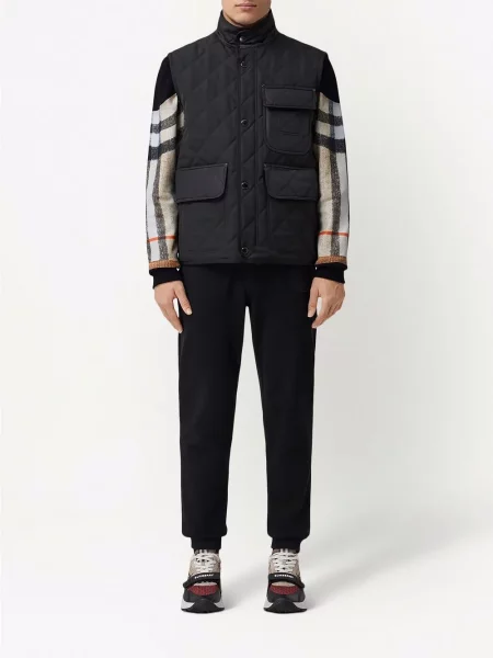 Kostkovaná retro prošívaná vesta Burberry černá