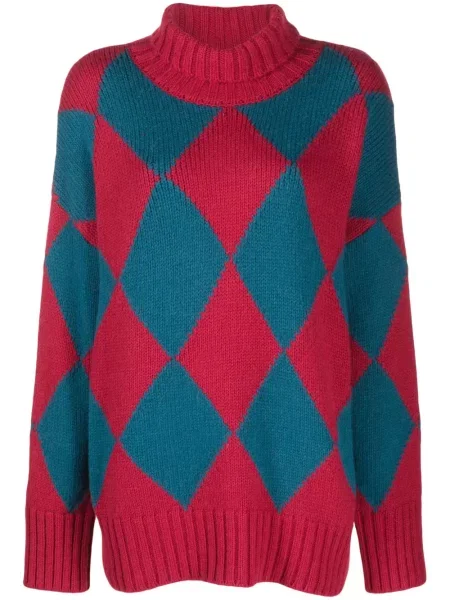 Sweter La Doublej z wzorem argyle niebieski