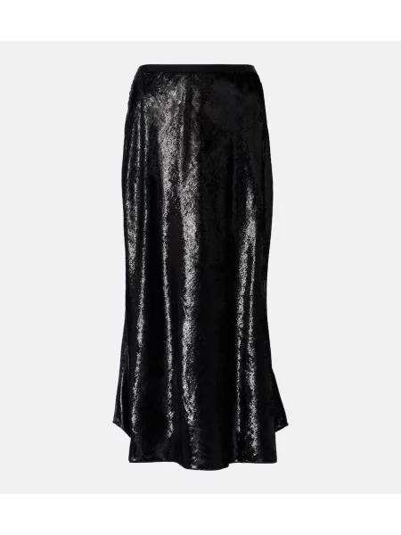 Fustă midi Polo Ralph Lauren din satin până la genunchi negru