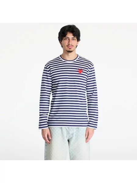 Tricou Comme des Garçons PLAY Stripe Emblem x Metalstone Long Sleeve Tee UNISEX Navy/ White XS alb