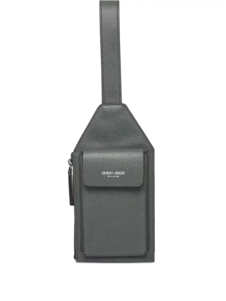 Кожена чанта Giorgio Armani сиво