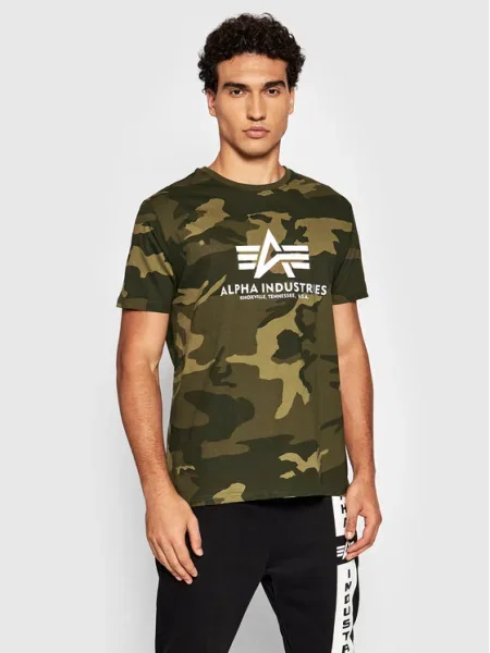 Alpha Industries tricou Basic bărbați cu model verde