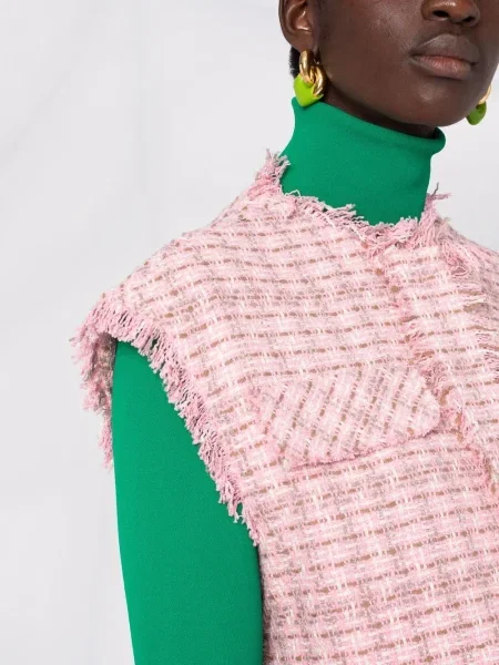 Kamizelka Msgm z frędzli tweedowa różowa