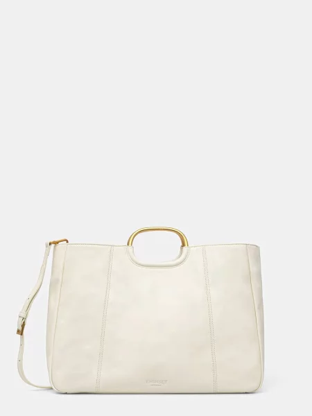 Geanta de piele Twinset din piele bej