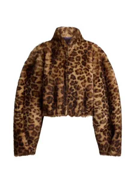 Geacă Ralph Lauren Collection cu imagine cu model leopard din piele de oaie maro