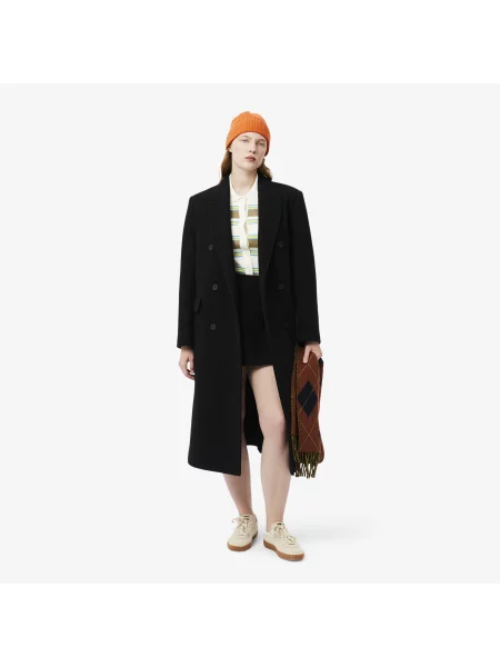 Lacoste Wełniany Płaszcz Regular Fit czarny