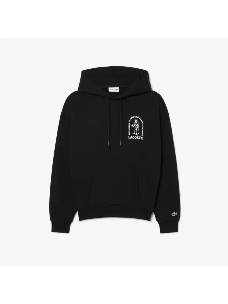 Lacoste Bluza Z Kapturem O Luźnym Kroju Z Nadrukiem czarny