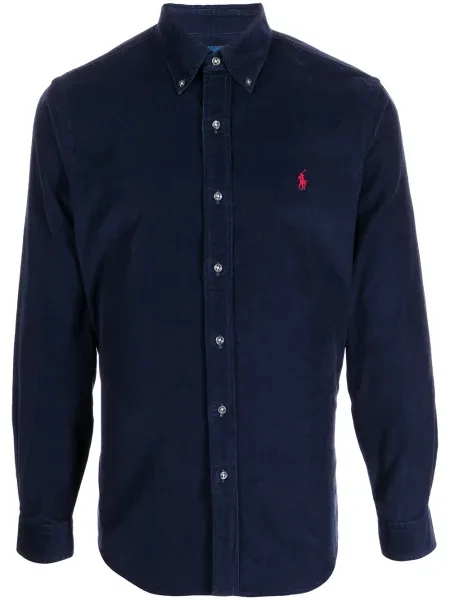 Μακρύς δερμάτινο πουκάμισο Polo Ralph Lauren με αυτόγραφο μπλε