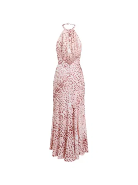 Rochie Roberto Cavalli cu imagine cu model leopard cu gât halter