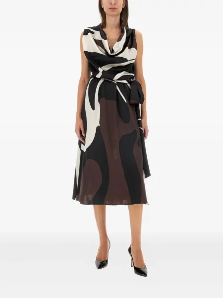 Rochie midi Kiton cu imprimeu abstract până la genunchi de costum negru