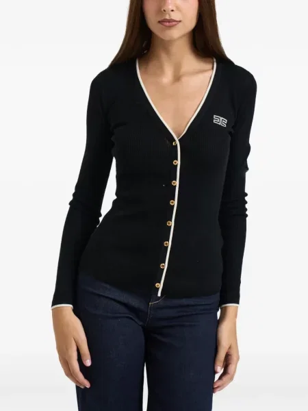 Cardigan Elisabetta Franchi cu broderie tricotate negru