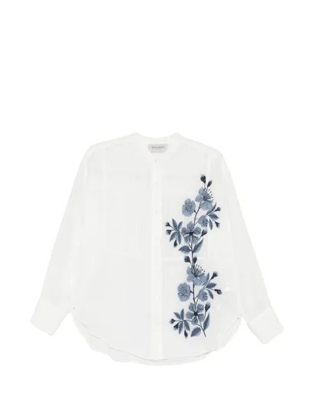 Haftowana koszula Ermanno Firenze w kwiatki biała