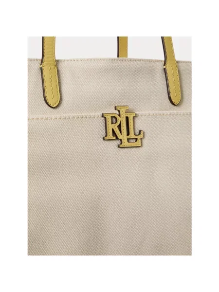Torba shopper z aplikacją z logo Lauren Ralph Lauren beżowa