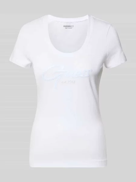 T-shirt z dekoltem w kształcie U model SCRIPT' Guess biała