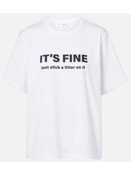 Tricou Victoria Beckham cu imagine din jerseu alb