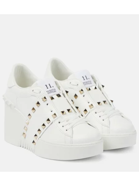 Кожени маратонки Valentino Garavani с клин ток бяло