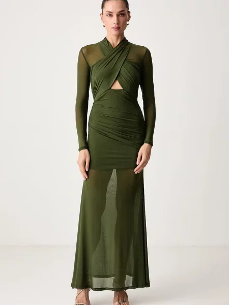Bardot rochie drapată verde