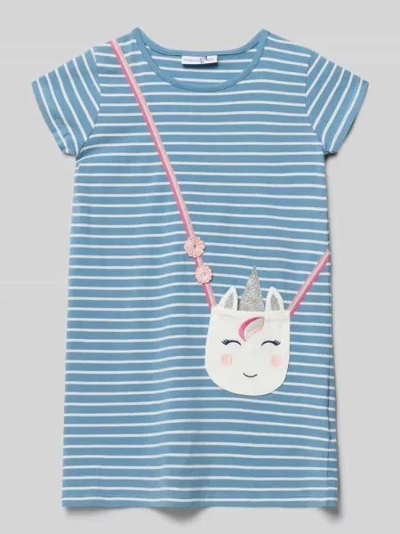 Sukienka o kroju relaxed fit z ozdobnym obszyciem Happy Girls błękitna