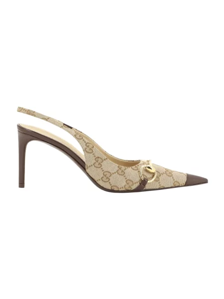 Czółenka Gucci z otwartą piętą beżowa