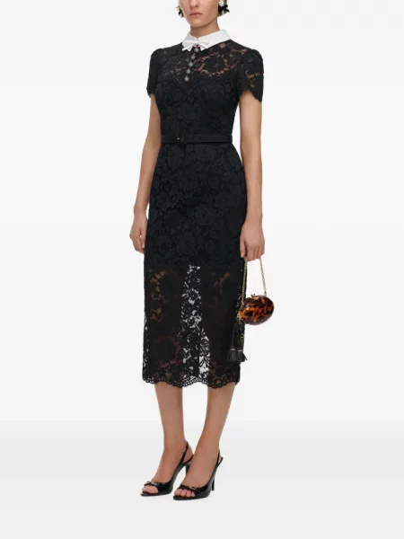 Gulerat rochie midi Self-portrait din dantelă negru