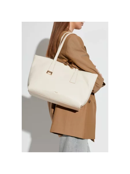 Furla torebka shopper skórzana Olivia M Tote beżowa