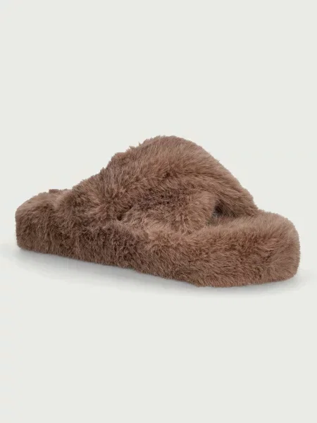 Scholl pantofle FLUFFY CROSS hnědé