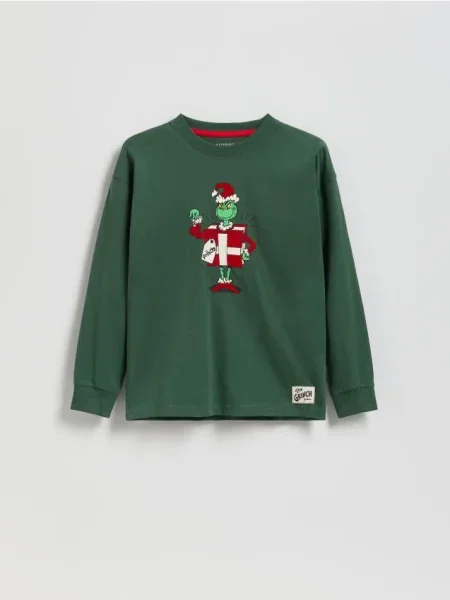 Reserved Longsleeve Grinch ciemnozielony