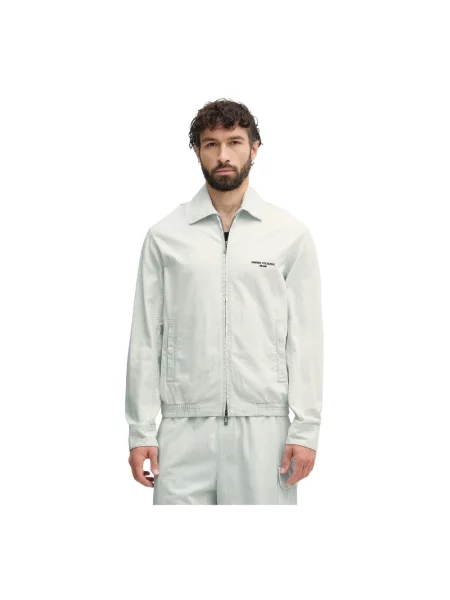 Kurtka jeansowa Armani Exchange w paski z paskiem niebieska