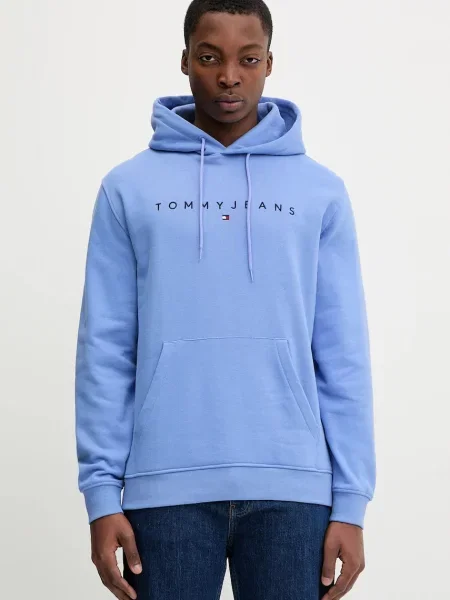 Tommy Jeans pulover s kapuco z bombažem vijolična